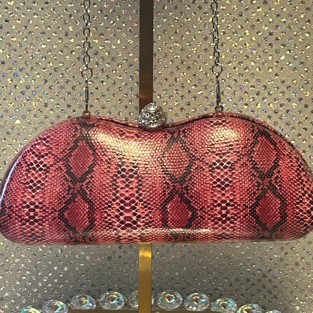 J. Francis Pink Snake Print Clutch Bag Approx. 8 x 3 x 2